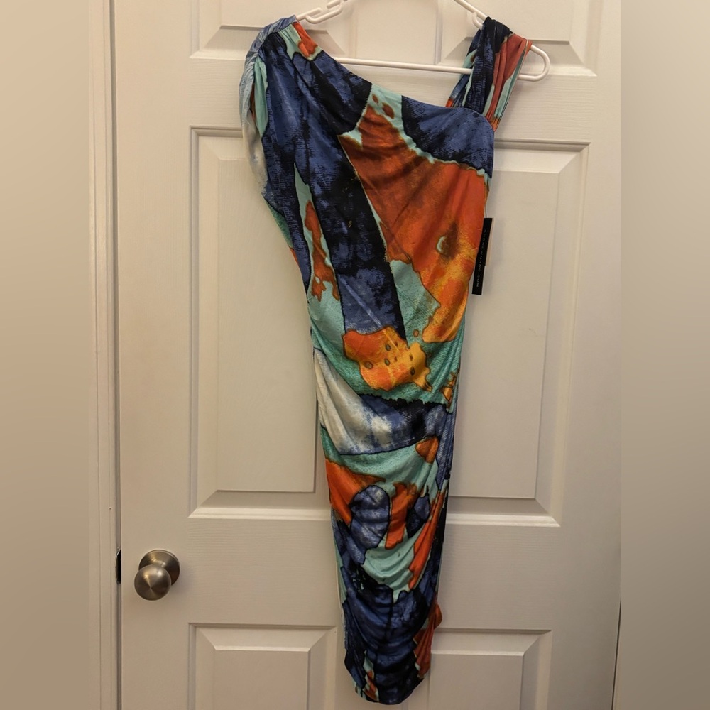 Andrew Marc Blue and Orange Patterned Dress Silk Size 2 NWT